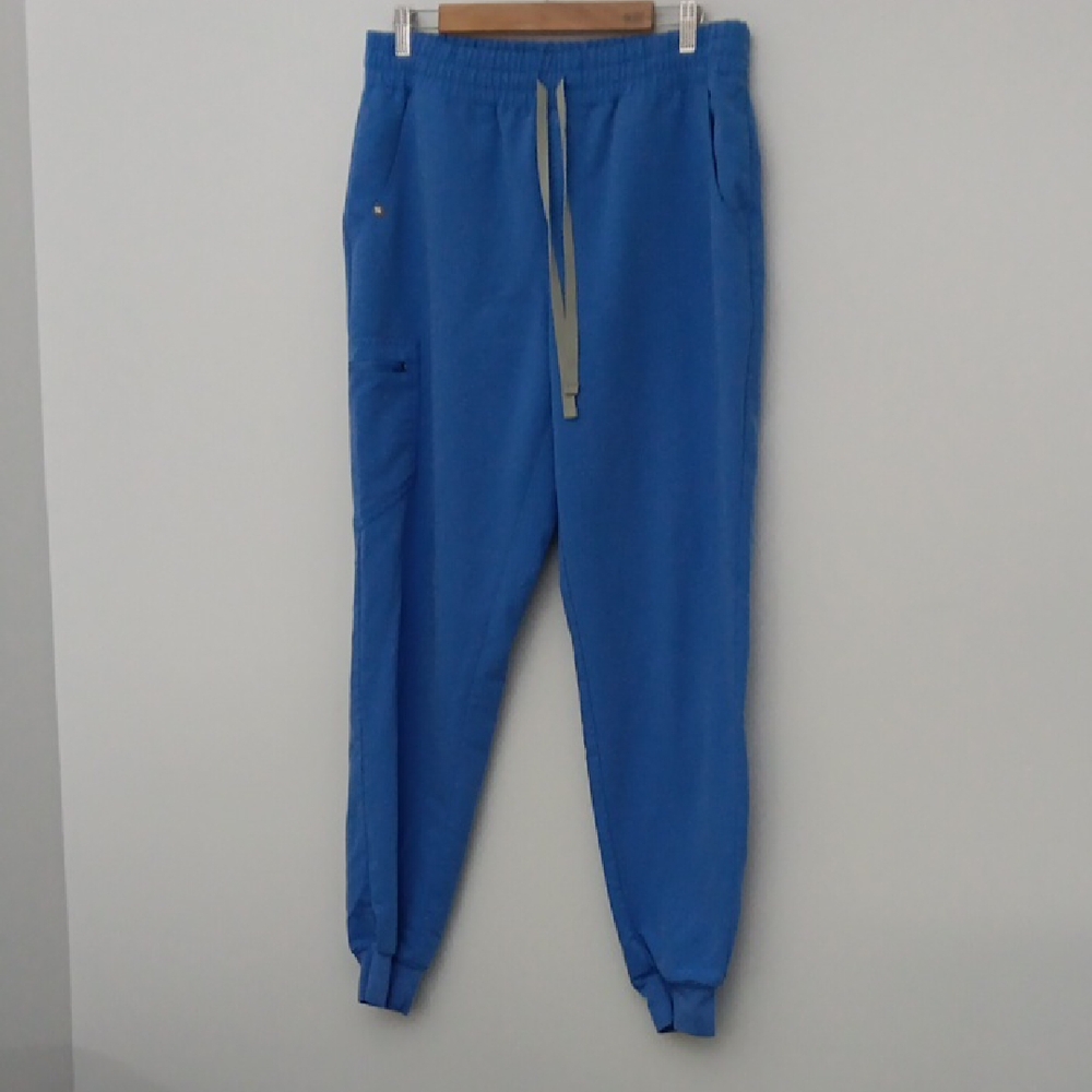 Figs Zamora Jogger Scrub Pants Women's Size L Blue‎ Pull-on Ties Pockets Zip